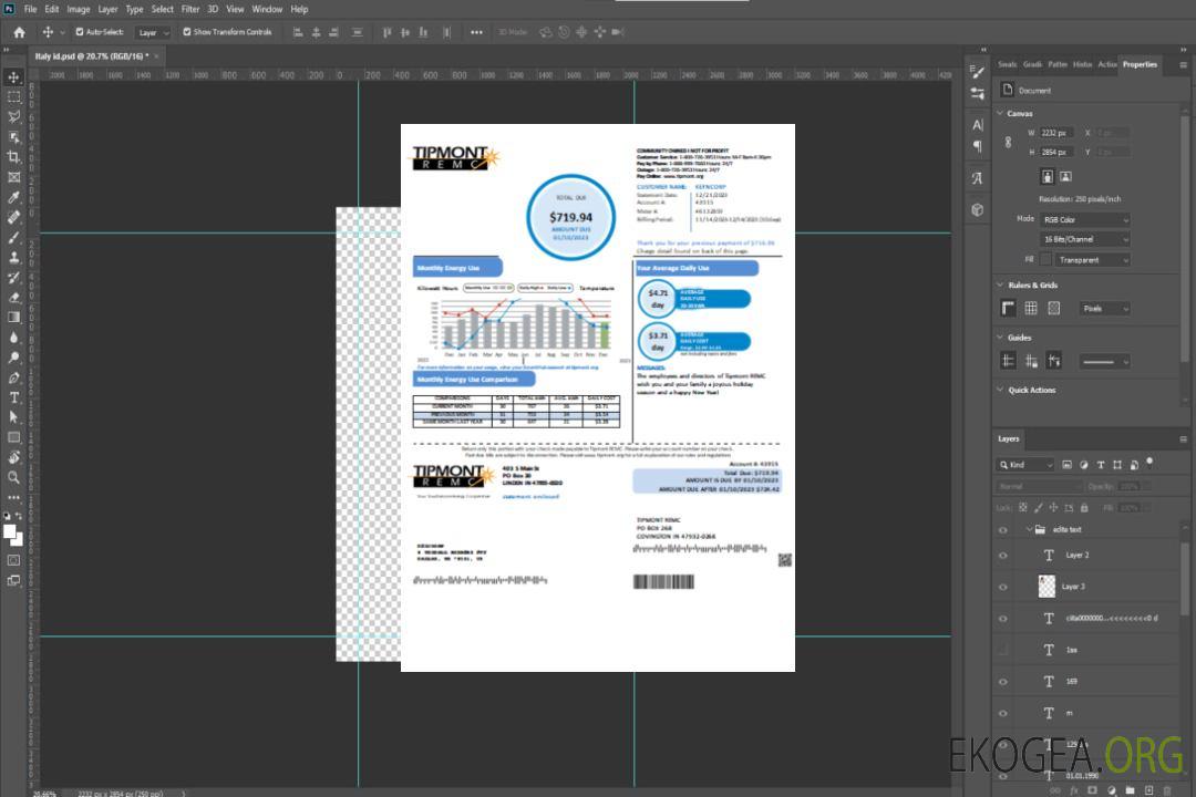 Facture commerciale de services publics de Tipmont REMC, SCR template